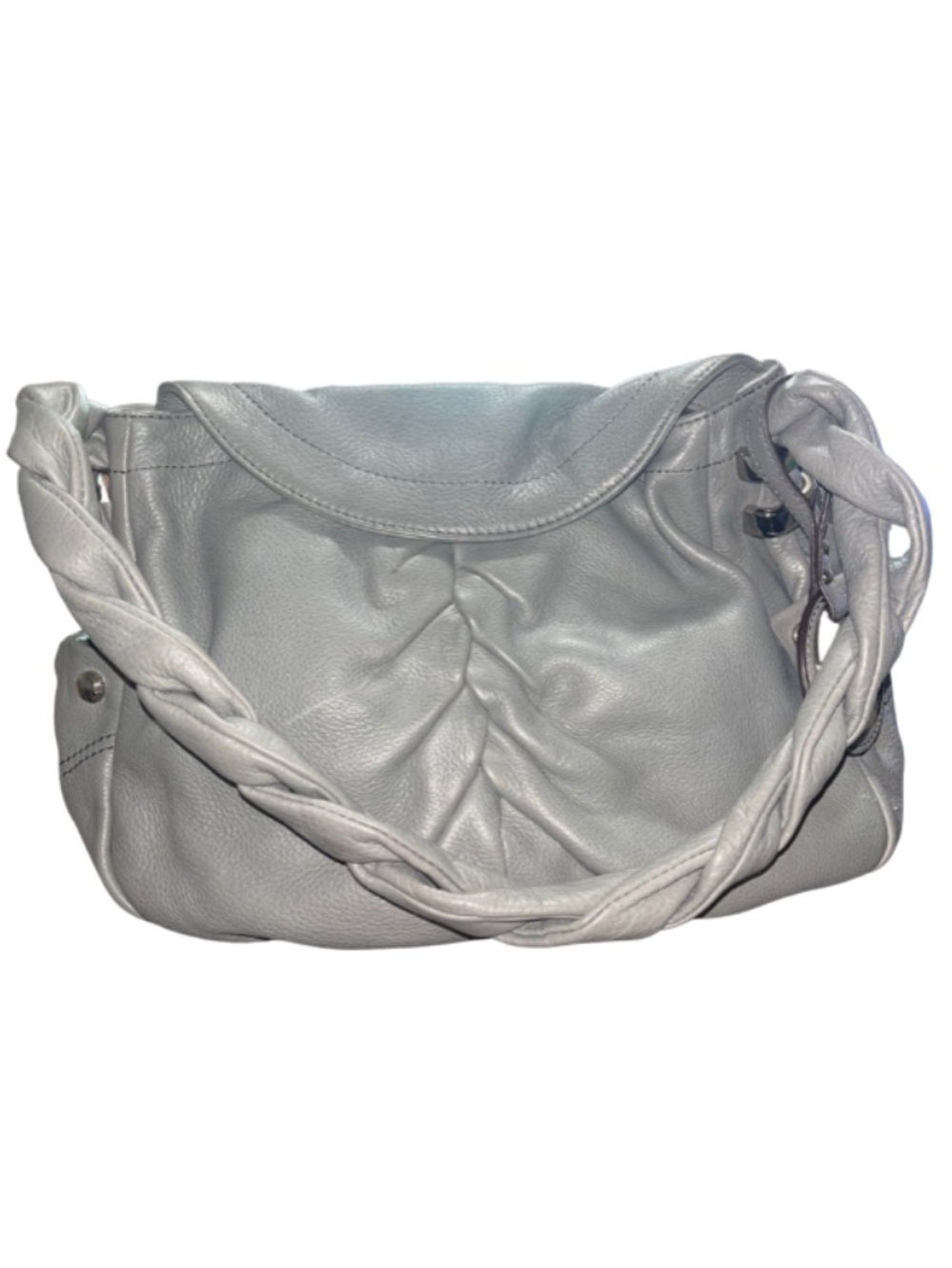 ✨$225! B. Makowsky Gray Pebbled Leather Hobo Bag Braided Strap Ruching✨ - Picture 14 of 14